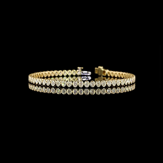 3.22 CTTW Oval Lab Diamond Tennis Bracelet 7" 14k Yellow Gold E Color and VS1 Clarity jewelry-spot-usa