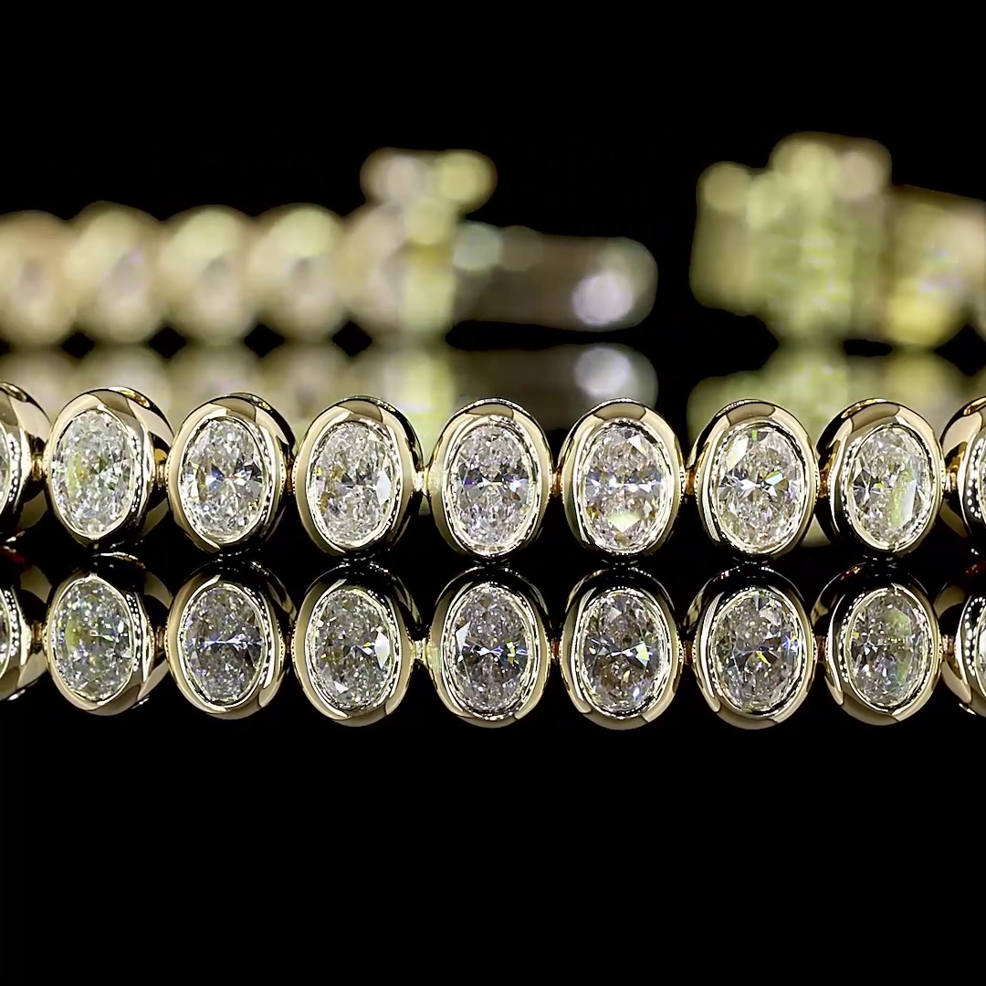 3.22 CTTW Oval Lab Diamond Tennis Bracelet 7" 14k Yellow Gold E Color and VS1 Clarity jewelry-spot-usa