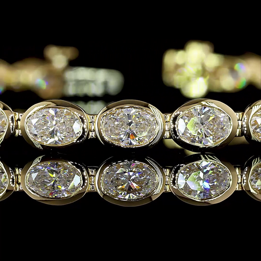 6.22 CTTW Oval Lab Diamond Tennis Bracelet 7" 14k Yellow Gold E Color and VS Clarity jewelry-spot-usa