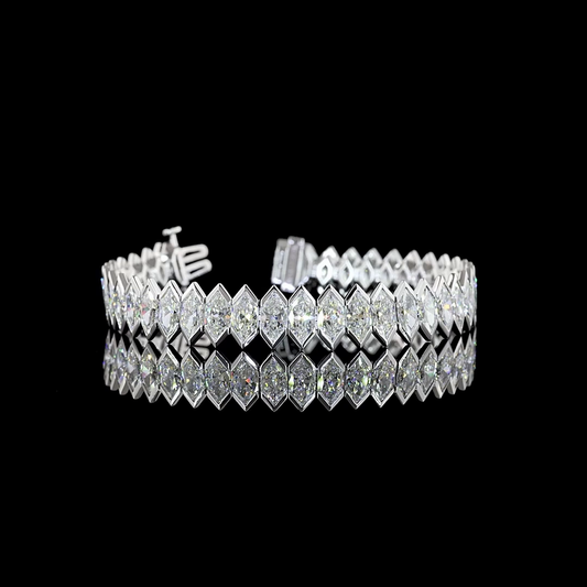 22.26 CTTW Antique Marquise Lab Diamond Tennis Bracelet (E Color and VS1 Clarity)