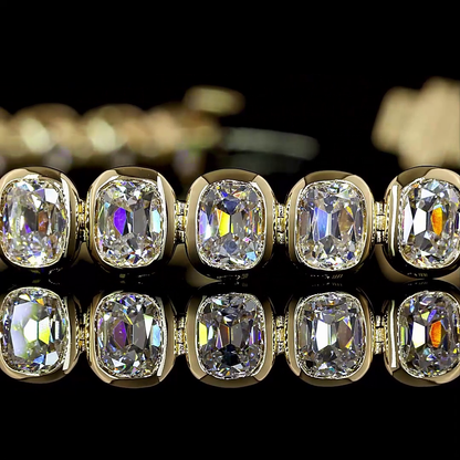 8.69 CTTW Antique Cushion Lab Diamond Tennis Bracelet 7" 14k Yellow Gold