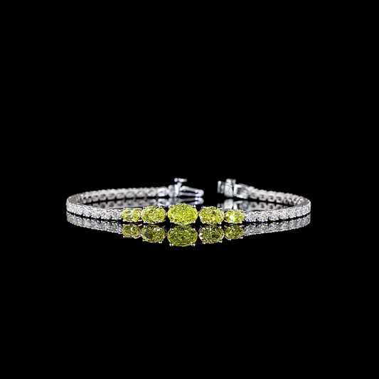 5.62 CTTW Oval Lab Diamond Tennis Bracelet (Fancy Vivid Yellow Color and VS1 Clarity)