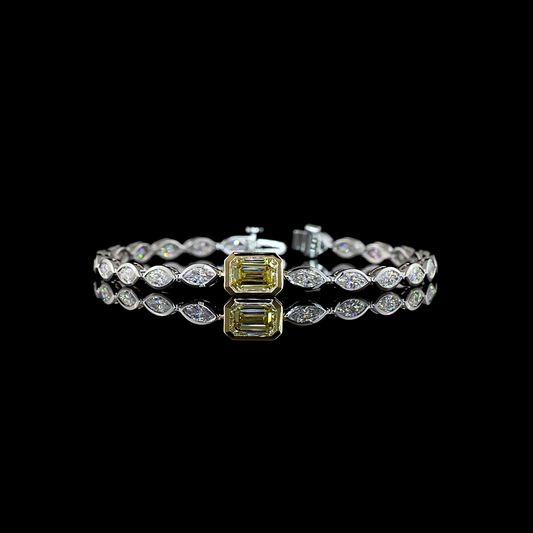 6.09 CTTW Emerald Lab Diamond Tennis Bracelet (Fancy Vivid Yellow Color and VS1 Clarity)