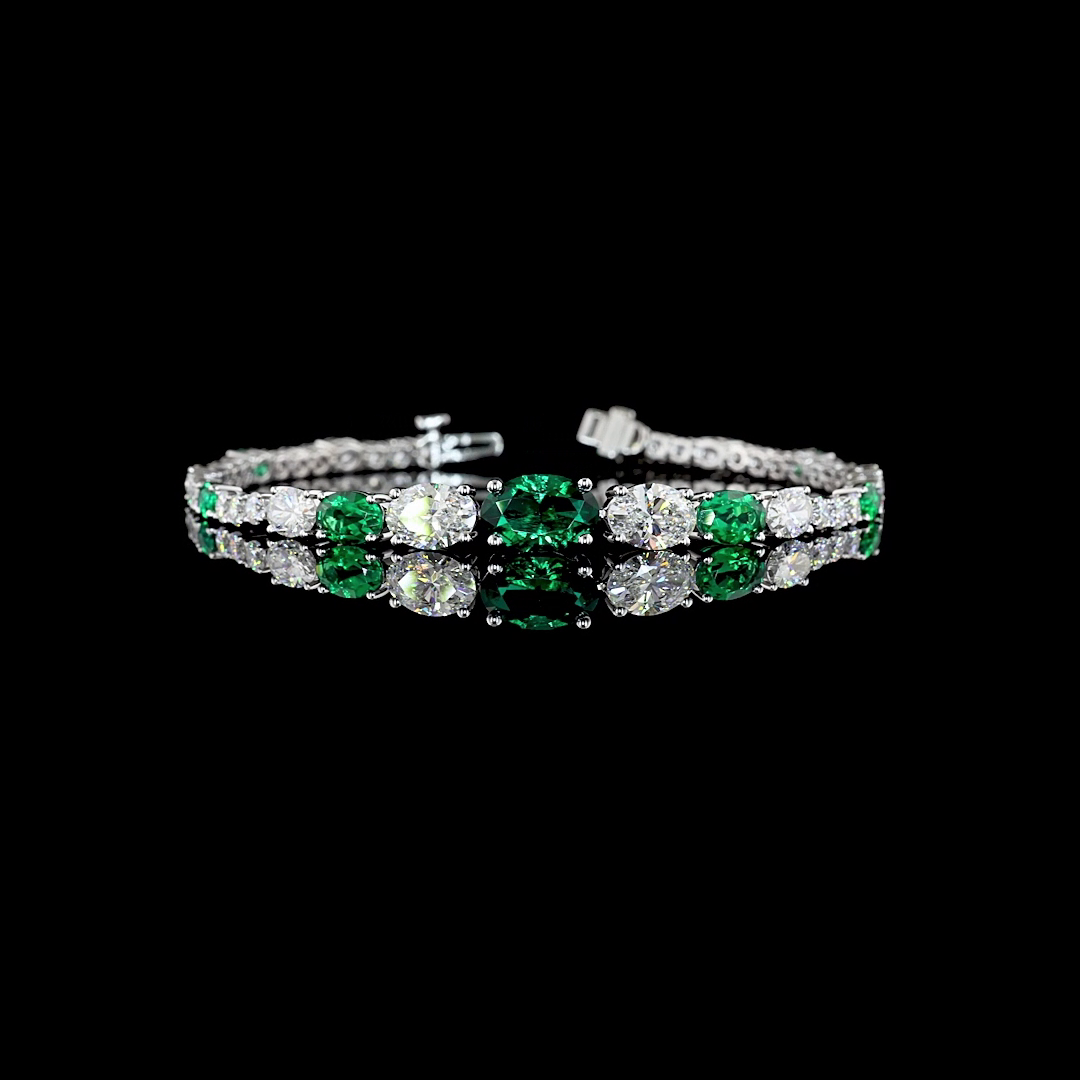 5.92 CTTW Oval Lab Diamond Riviera Bracelet (Green Emerald Color and VS1 Clarity)