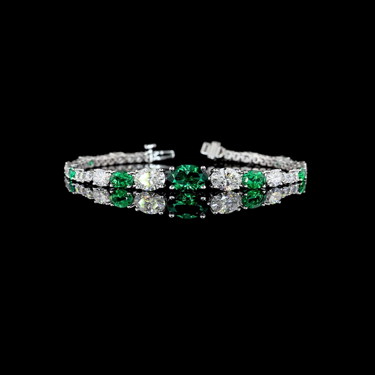 5.92 CTTW Oval Lab Diamond Riviera Bracelet (Green Emerald Color and VS1 Clarity)
