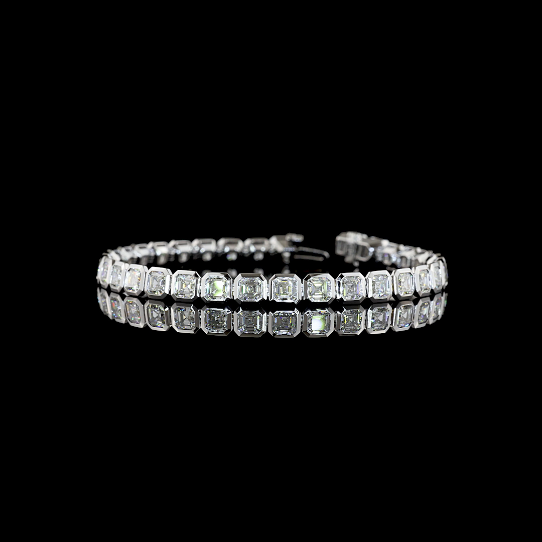 12.29 CTTW Asscher Lab Diamond Tennis Bracelet (E Color and VS1 Clarity)