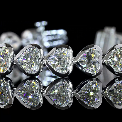 15.91 CTTW Heart Lab Diamond Tennis Bracelet (E Color and VS Clarity)