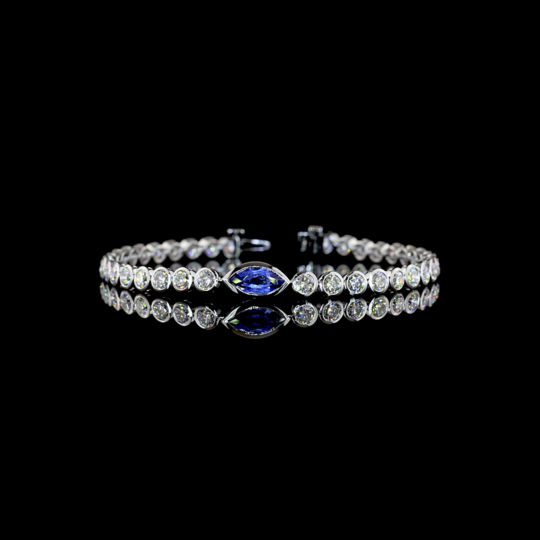 6.21 CTTW Marquise Lab Diamond Tennis Bracelet (Blue Color and VS2 Clarity)