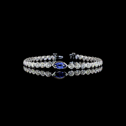 6.21 CTTW Marquise Lab Diamond Tennis Bracelet (Blue Color and VS2 Clarity)