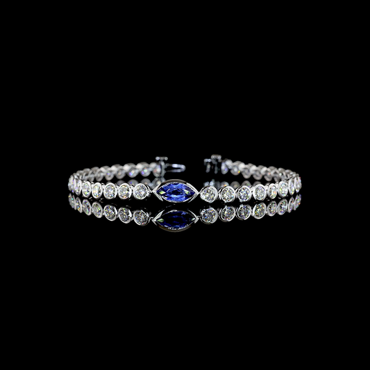 6.21 CTTW Marquise Lab Diamond Tennis Bracelet (Blue Color and VS2 Clarity)