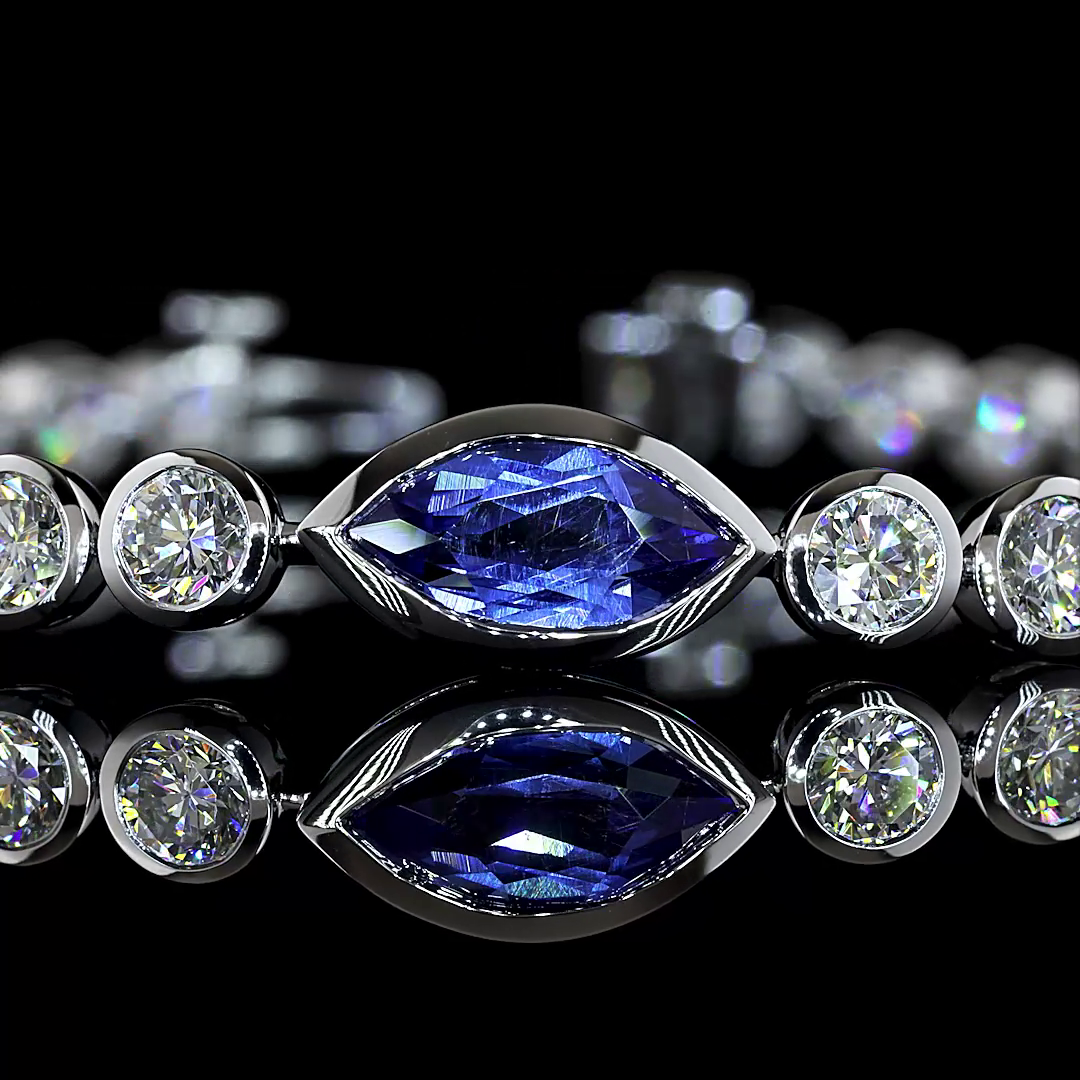 6.21 CTTW Marquise Lab Diamond Tennis Bracelet (Blue Color and VS2 Clarity)