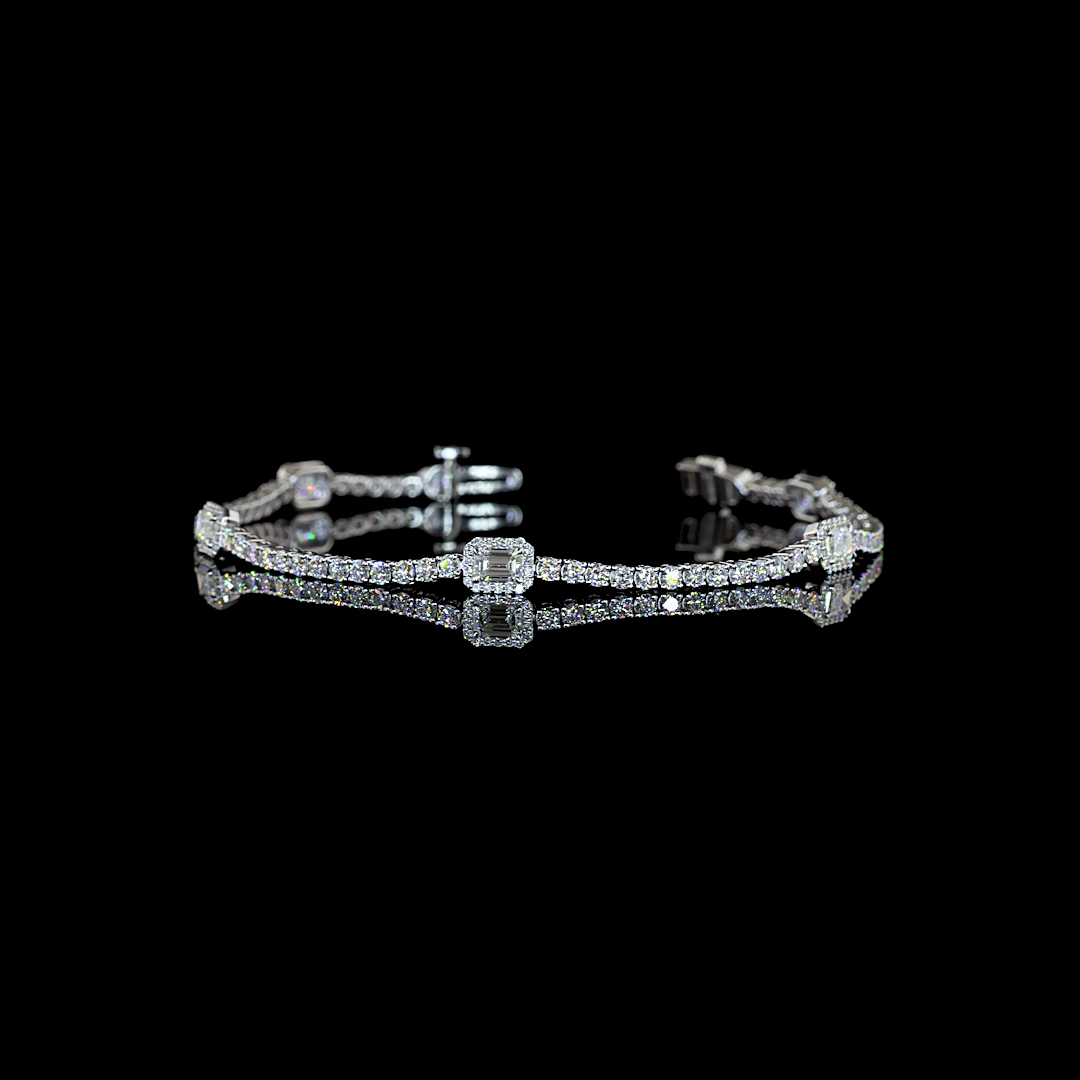 2.95 CTTW Emerald Lab Diamond Station Line Tennis Bracelet (E Color and VS1 Clarity)