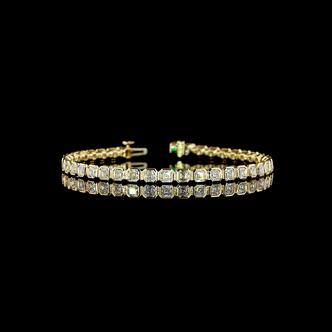7.11 CTTW Asscher Natural Diamond Tennis Bracelet 7" (E Color and VS2 Clarity)