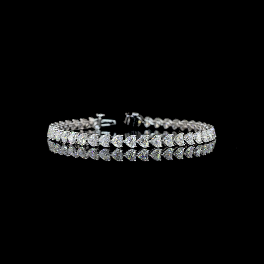 10.92 CTTW Heart Natural Diamond Tennis Bracelet 7" (H Color and SI Clarity)
