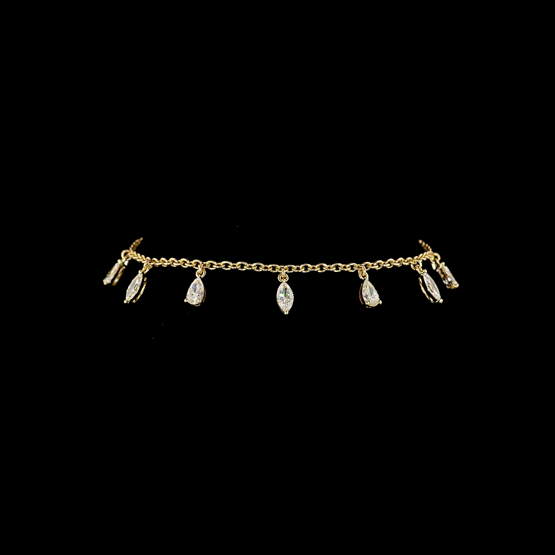 2.05 CTTW Pear Natural Diamond Station Bracelet 7" (H Color and SI Clarity)