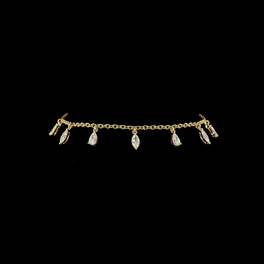 2.05 CTTW Pear Natural Diamond Station Bracelet 7" (H Color and SI Clarity)