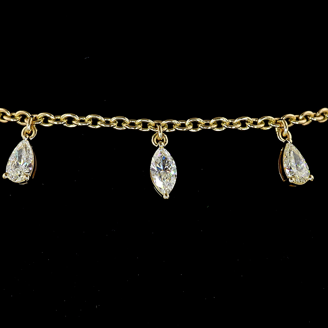 2.05 CTTW Pear Natural Diamond Station Bracelet 7" (H Color and SI Clarity)