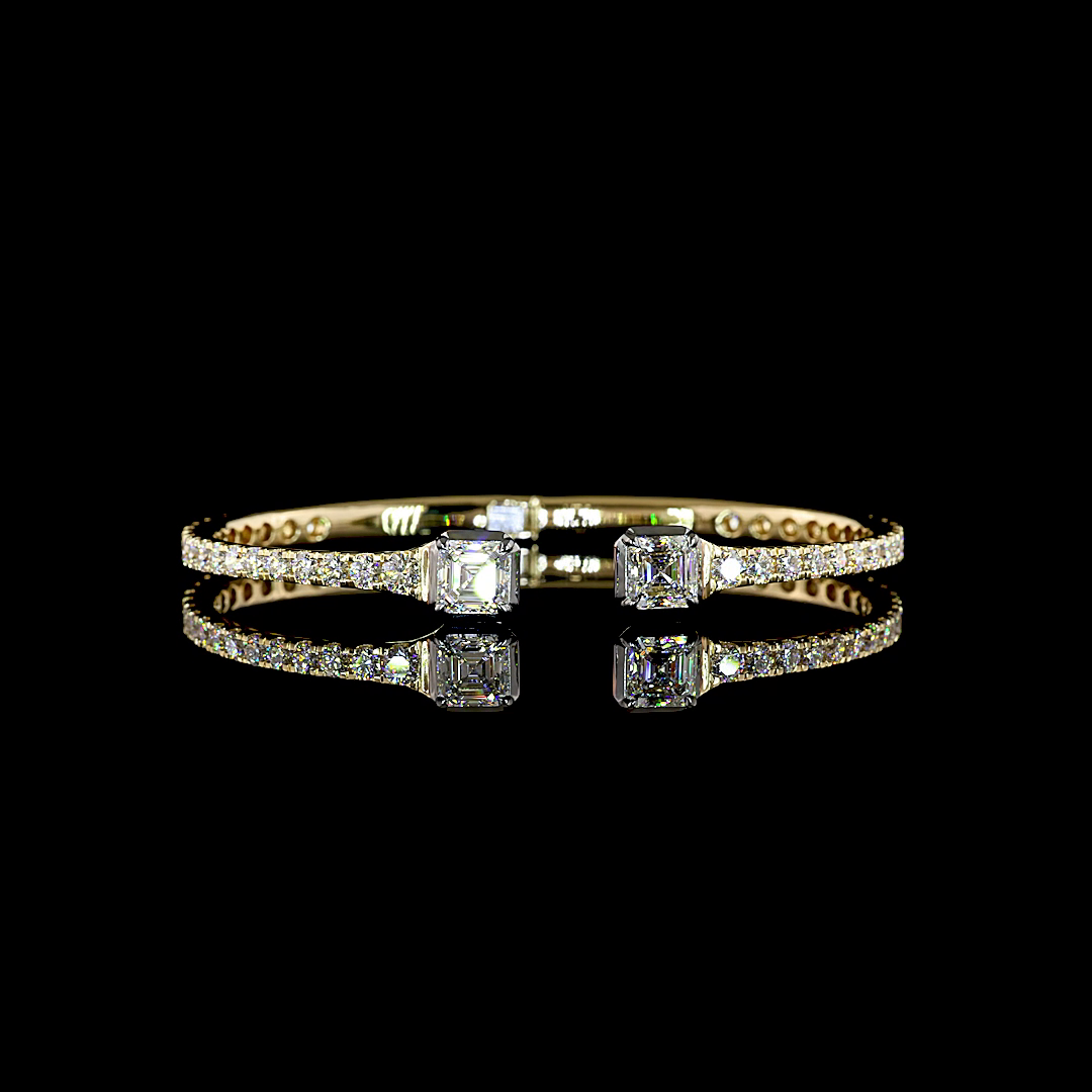 6.33 CTTW Asscher Lab Grown Diamond Bangles Bracelet (F Color and VVS2 Clarity)