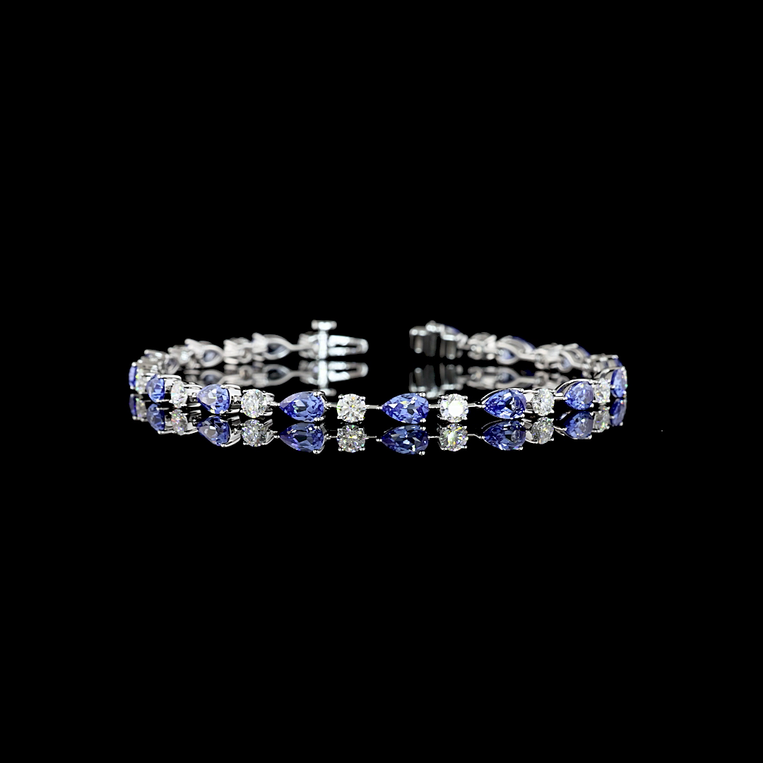2.03 CTTW Pear Lab Grown Diamond Station Bracelet 7" (Blue Color and VS2 Clarity)