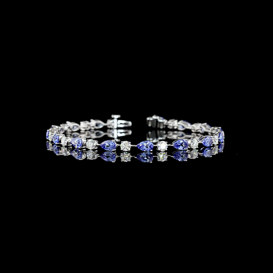 2.03 CTTW Pear Lab Grown Diamond Station Bracelet 7" (Blue Color and VS2 Clarity)