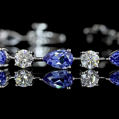 2.03 CTTW Pear Lab Grown Diamond Station Bracelet 7" (Blue Color and VS2 Clarity)
