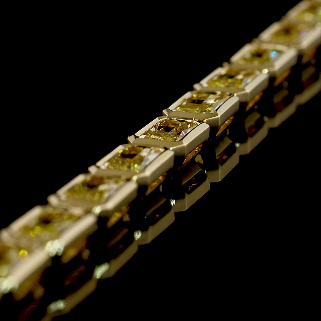 8.74 CTTW STEP Radiant Lab Diamond Tennis Bracelet (Fancy Yellow Color and VS1 Clarity)