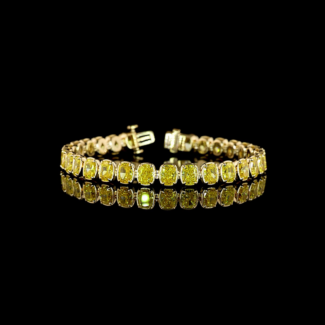 20.59 CTTW Cushion Modified Lab Grown Diamond Tennis Bracelet 7" (FV.YL Color and VS2 Clarity)