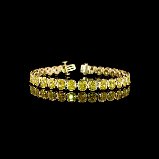 20.59 CTTW Cushion Modified Lab Grown Diamond Tennis Bracelet 7" (FV.YL Color and VS2 Clarity)