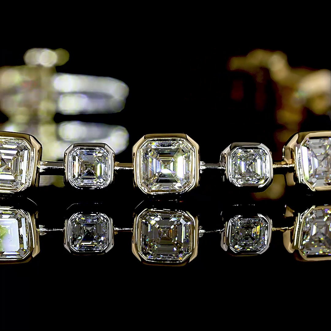 5.39 CTTW Asscher Lab Grown Diamond Station Bracelet 6.75" (E Color and VS1 Clarity)