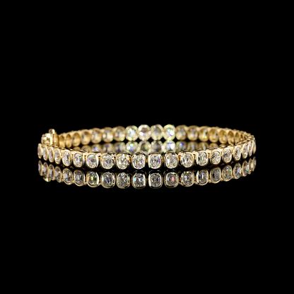 7.89 CTTW Antique Cushion Lab Diamond Tennis Bracelet 7" 14k Yellow Gold (F Color and VS1 Clarity)