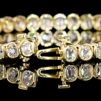7.89 CTTW Antique Cushion Lab Diamond Tennis Bracelet 7" 14k Yellow Gold (F Color and VS1 Clarity)