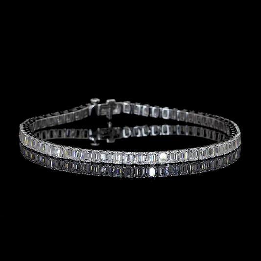 14k White Gold Lab Diamond Emerald 5.47 CTTW Tennis Bracelet 6.75" F VS2 jewelry-spot-usa