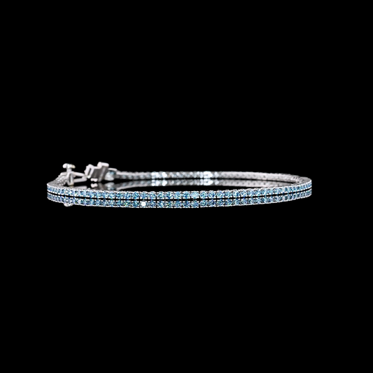 1.54 CTTW Round Lab Diamond Tennis Bracelet 6.5" 14k White Gold (Fancy Vivid Blue Color and VS2 Clarity)