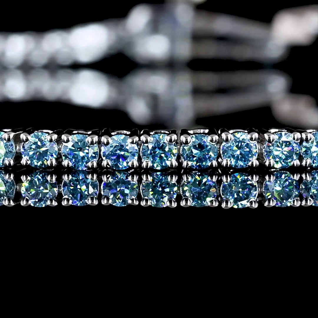 1.48 CTTW Round Lab Diamond Tennis Bracelet 6.5" 14k White Gold (Fancy Vivid Blue/Fancy Blue Color and VS1/VS2 Clarity)