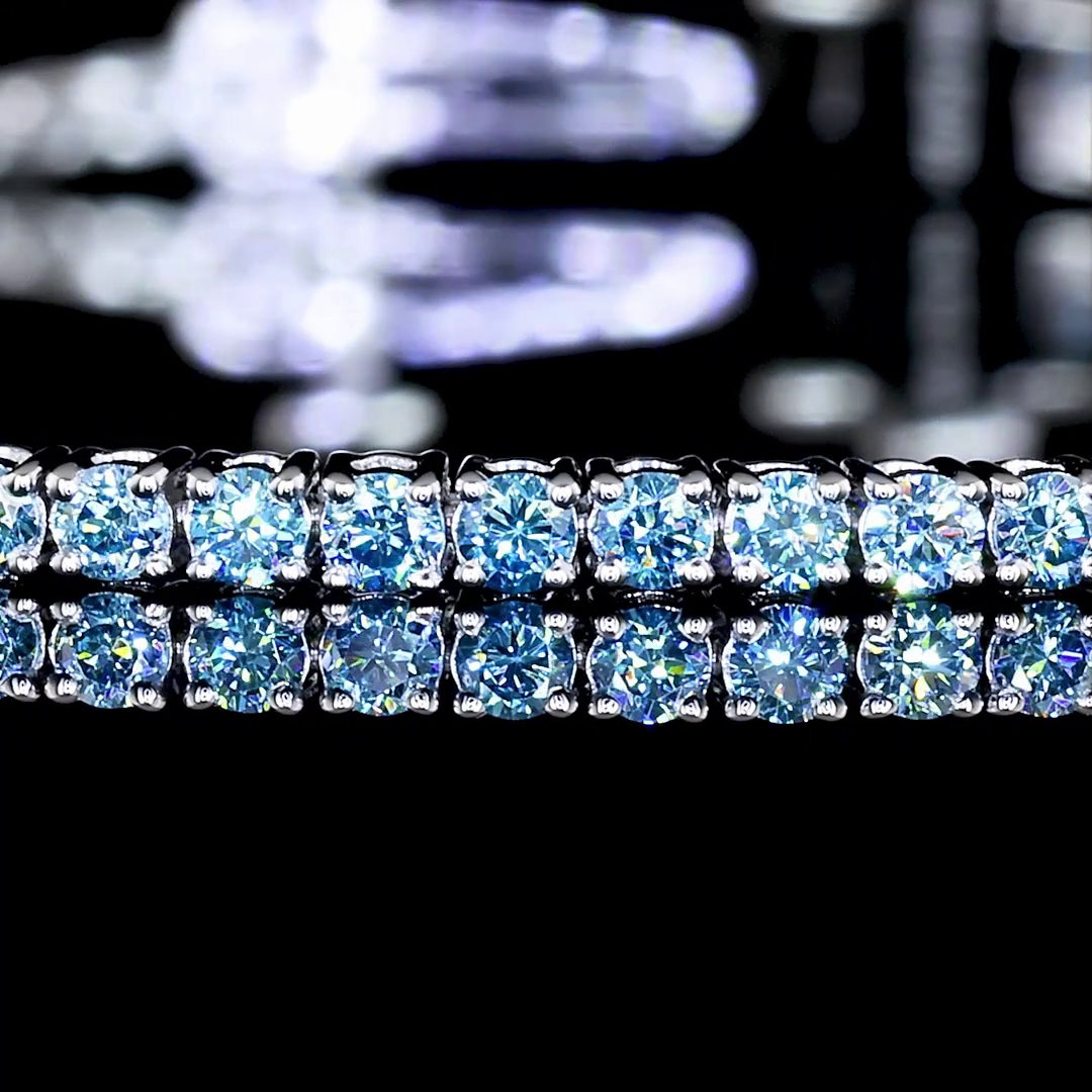 1.60 CTTW Round Lab Diamond Tennis Bracelet 7" 14k White Gold (Fancy Vivid Blue/Fancy Blue Color and VS2 Clarity)