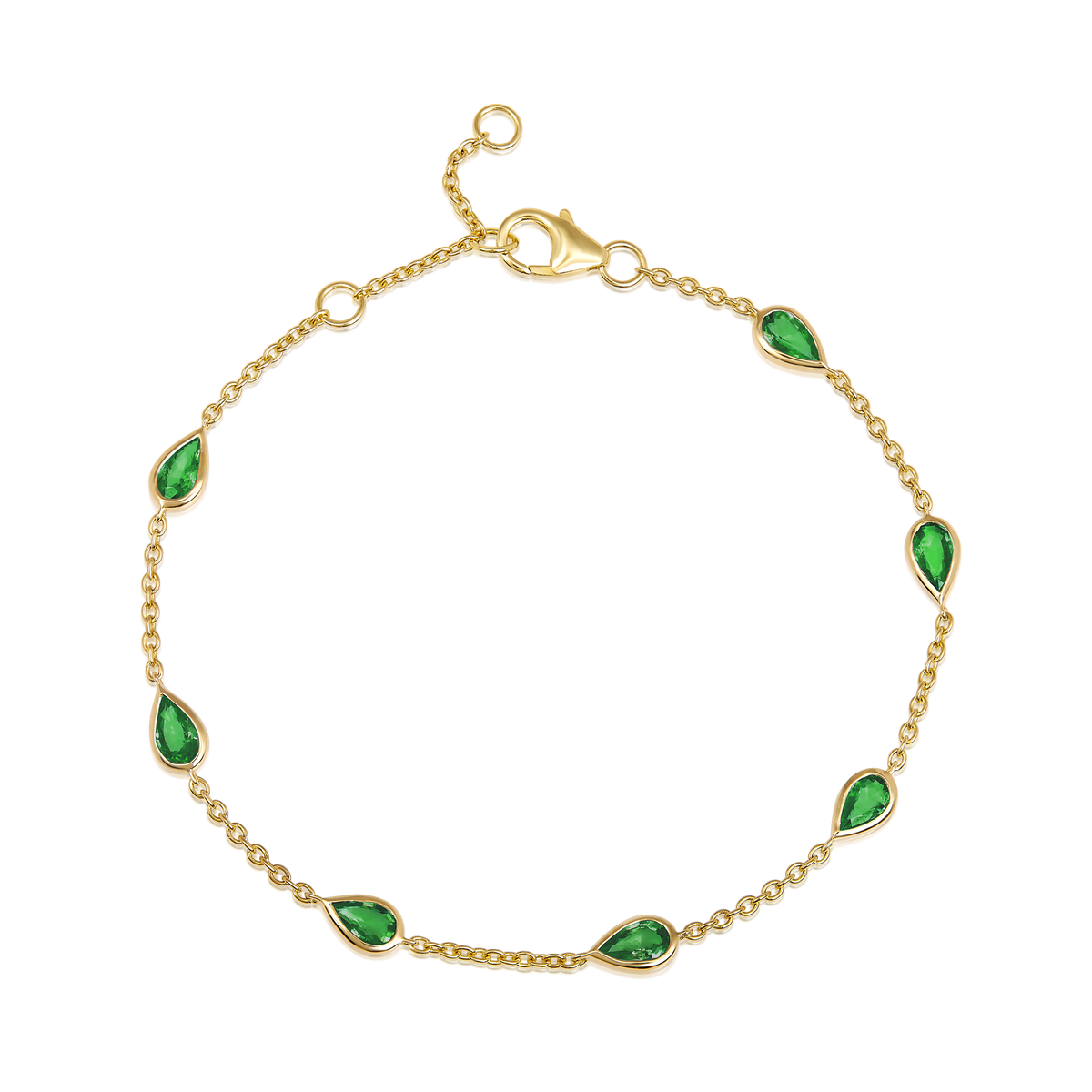 1.4ct Natural Emerald Pear Marquise Bezel Station Bracelet