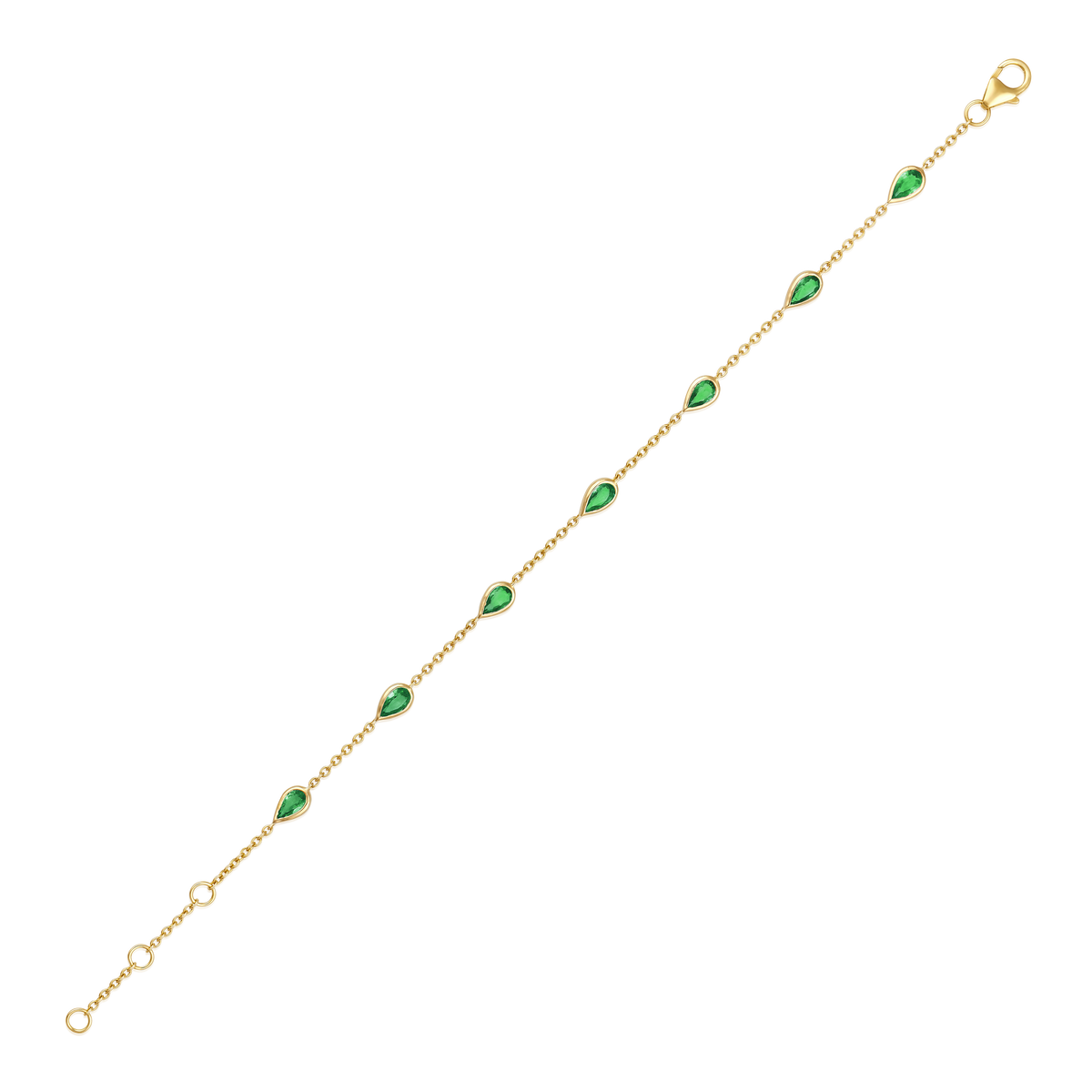 1.4ct Natural Emerald Pear Marquise Bezel Station Bracelet