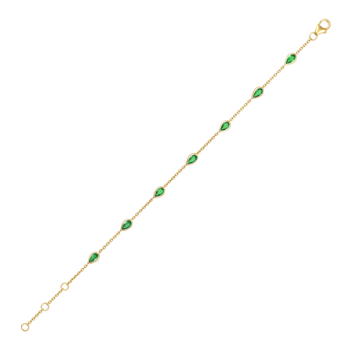1.4ct Natural Emerald Pear Marquise Bezel Station Bracelet
