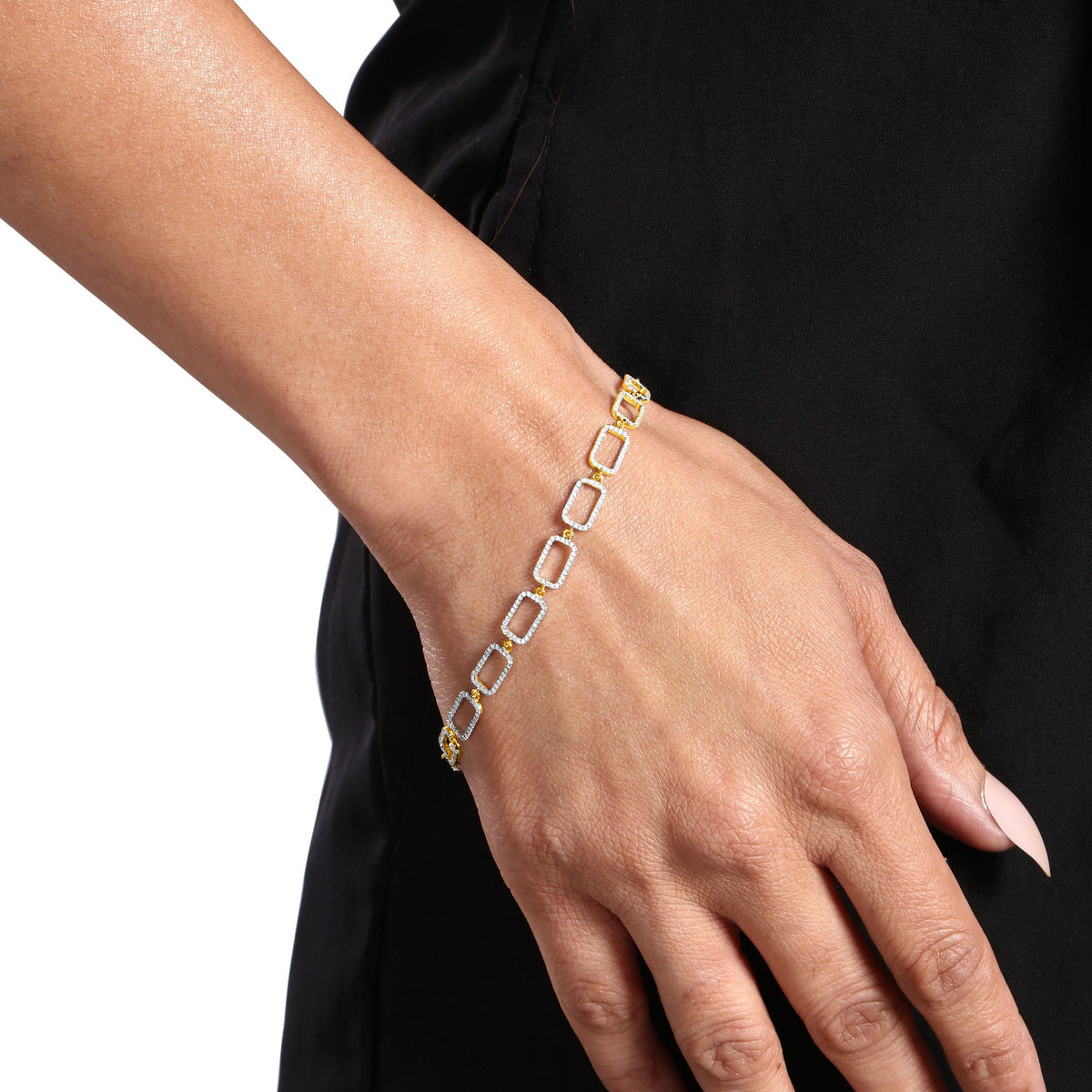 14K Gold 0.7ct Natural Diamond Open Paperclip Link Chain Bracelet
