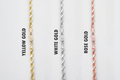 7mm Solid Gold Diamond Cut Rope Necklace Solid Gold Rope Chains
