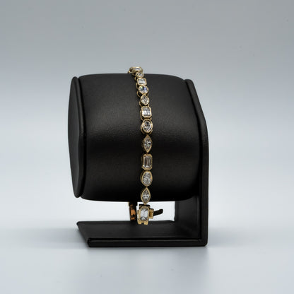 Live Sale Item # 62, 7" 7.29cttw d/e vvs mixed lab diamond bezel set tennis bracelet 14k yellow gold