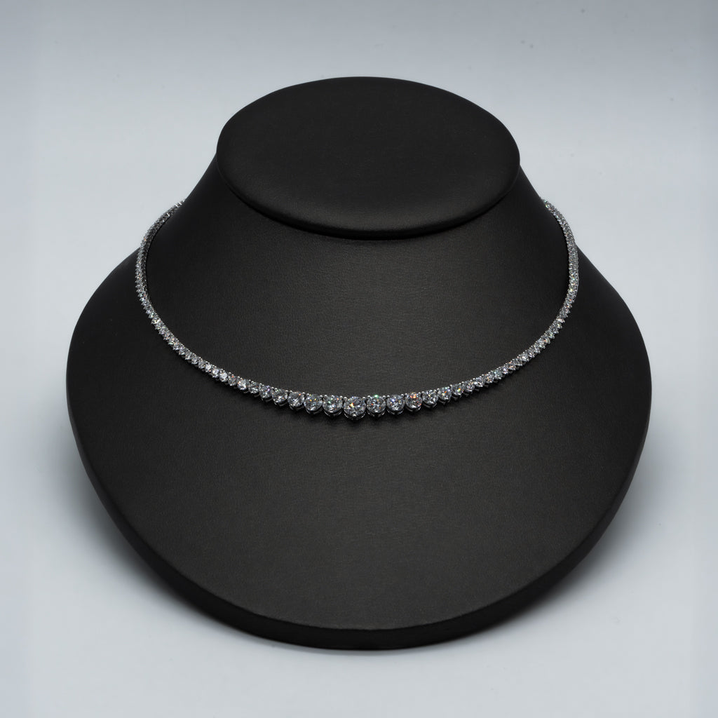 Live Sale Item # 59, 16" 10cttw D/E VVS 3-prong set basket set round lab diamond graduated tennis necklace 14K WG