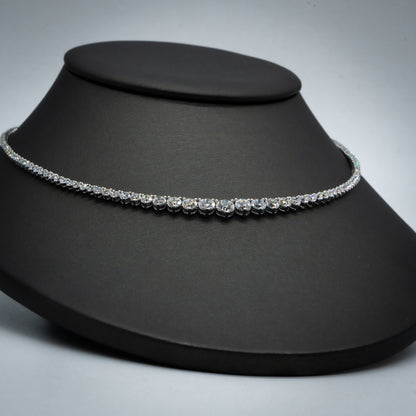 Live Sale Item # 59, 16" 10cttw D/E VVS 3-prong set basket set round lab diamond graduated tennis necklace 14K WG