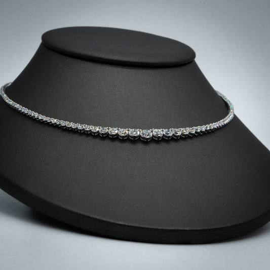 Live Sale Item # 59, 16" 10cttw D/E VVS 3-prong set basket set round lab diamond graduated tennis necklace 14K WG