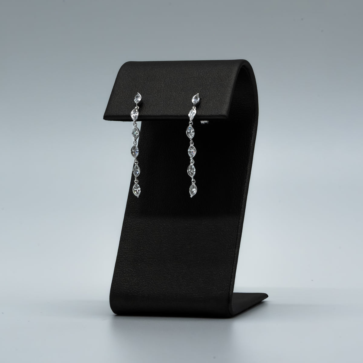 Live Sale Item # 61, 1" 0.72cttw d/e vvs marquise lab diamond half bezel dangling push back earrings 14k white gold