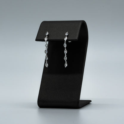 Live Sale Item # 61, 1" 0.72cttw d/e vvs marquise lab diamond half bezel dangling push back earrings 14k white gold