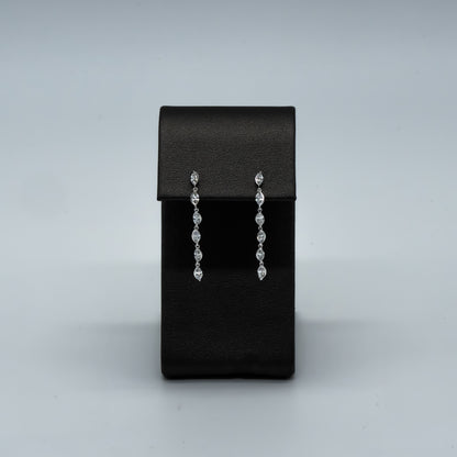 Live Sale Item # 61, 1" 0.72cttw d/e vvs marquise lab diamond half bezel dangling push back earrings 14k white gold