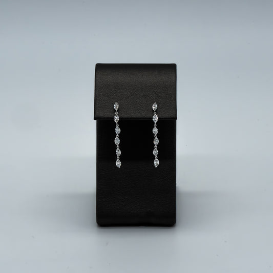 Live Sale Item # 61, 1" 0.72cttw d/e vvs marquise lab diamond half bezel dangling push back earrings 14k white gold