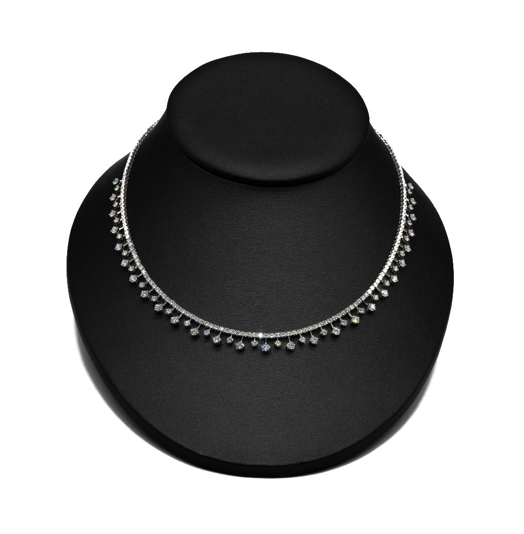 7.37 CTTW Round Lab-Grown Diamond Tennis Necklace in 14K White Gold, 14.5"