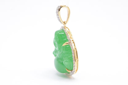1.25" 0.50 cttw Diamond and Jade Buddha Pendant 10K Yellow Gold Religious